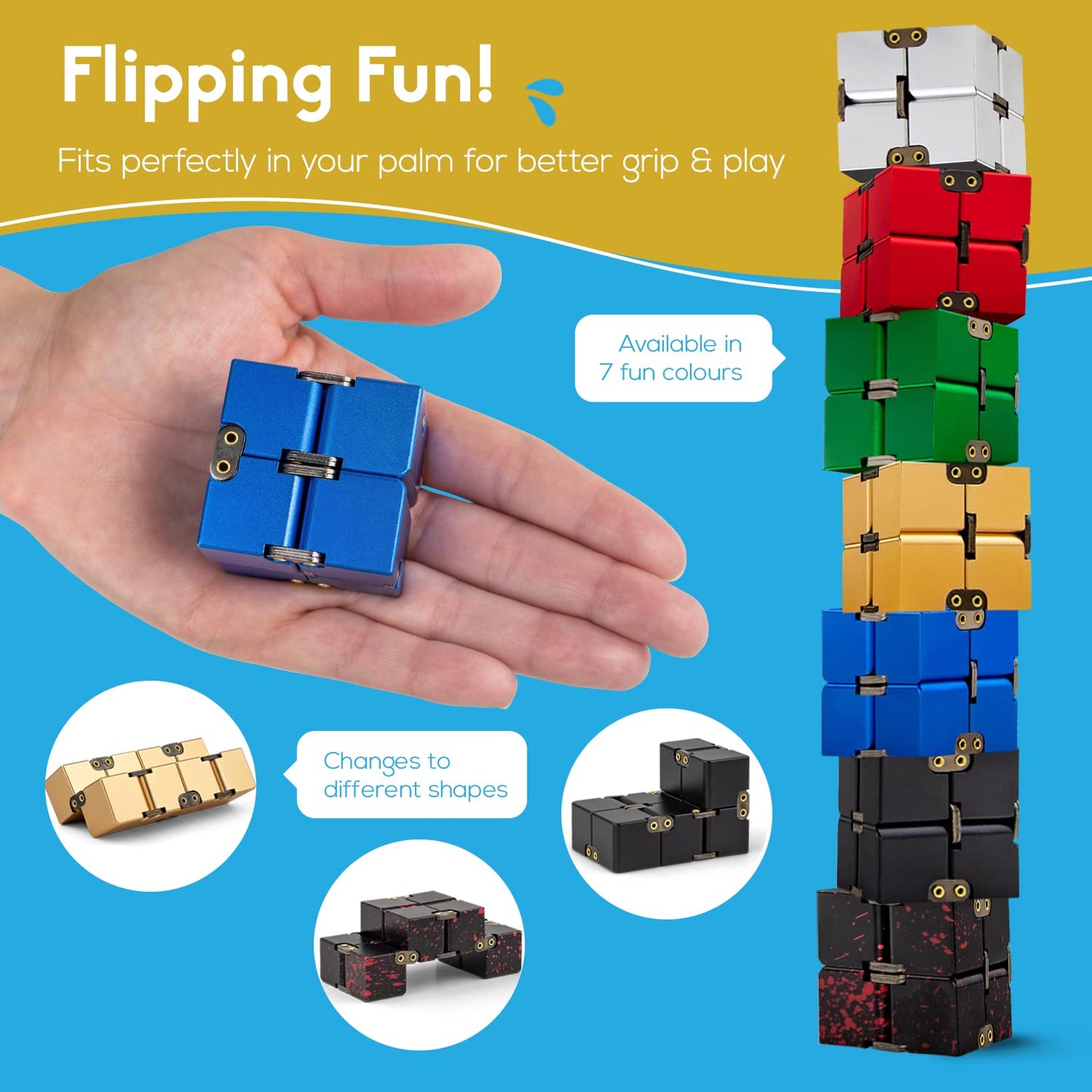 Pilpoc Thefube Infinity Cube Fidget Desk Toy - Aluminum Infinite Magic Cube With Case, Sturdy, Heavy, Relieve Stress And Anxiety, For Add, Adhd, Ocd (Silver)