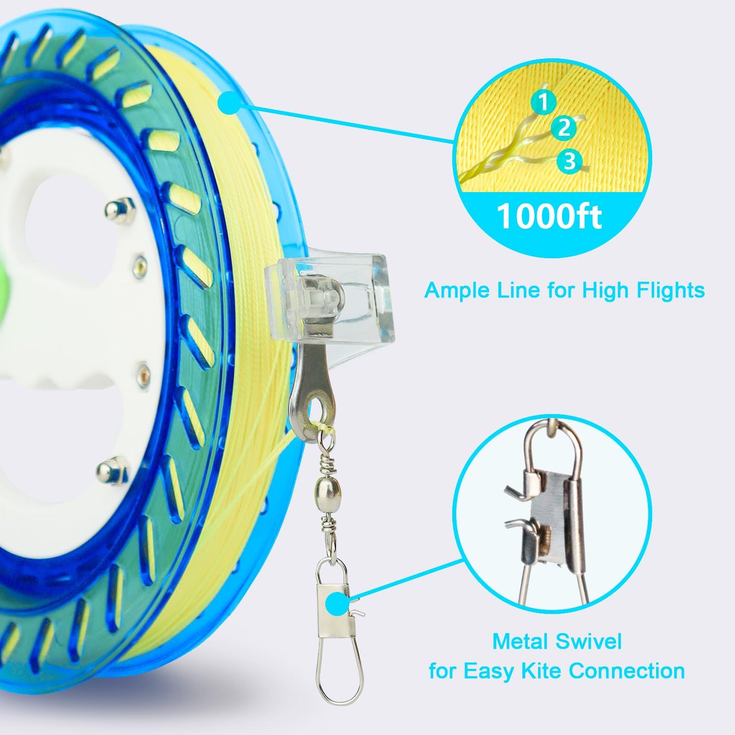 Yfafengs Kite Reels For Adults, 1000Ft Line Spool Winder, Kite String Spool With Lock, Blue, 7 Inches