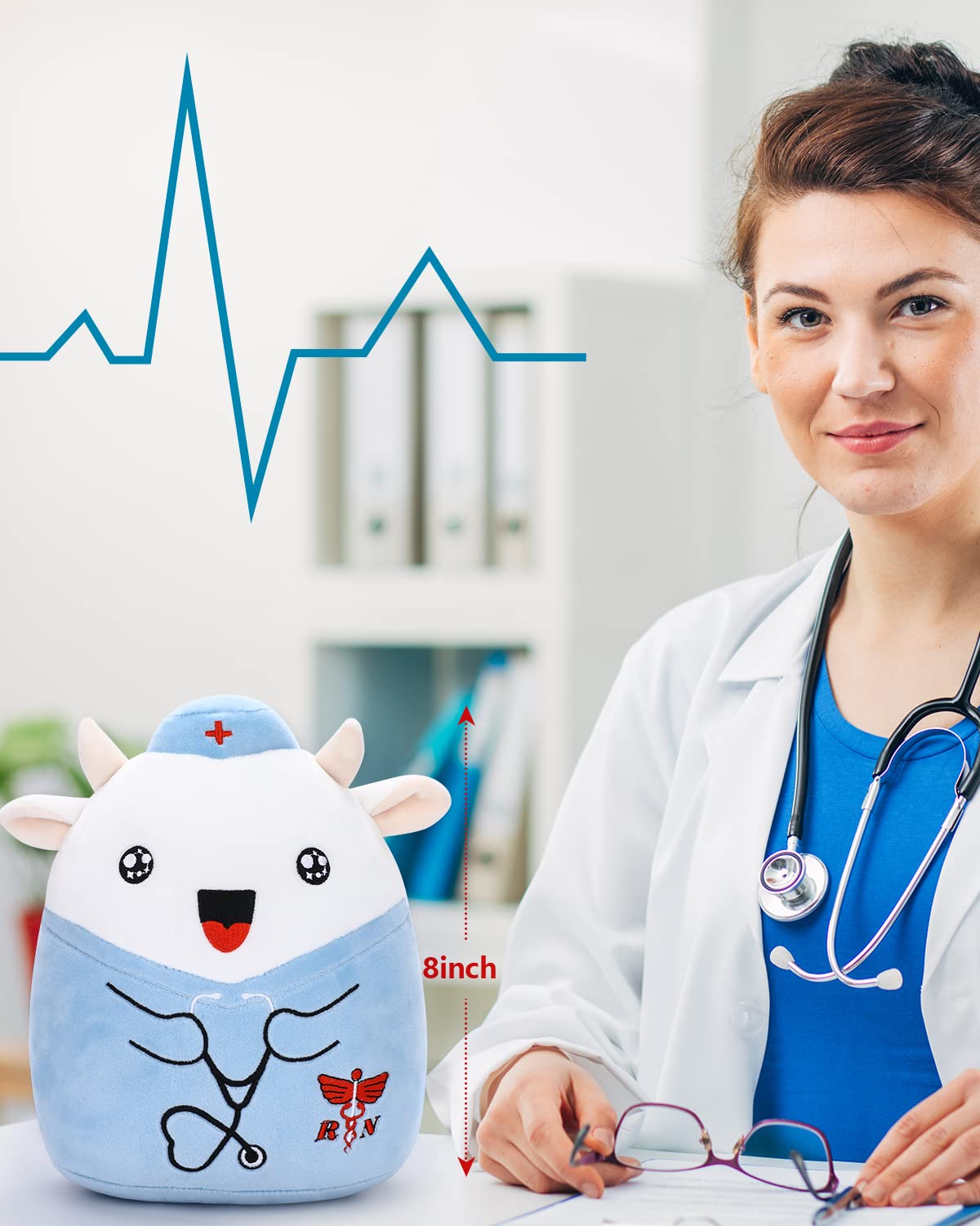 refavor Nurse Cow Stuffed Animal - 8 Navy Plush Toy for RN Gifts, Graduation, Nursing Students, Soft Cow Plushies, Bell Color
