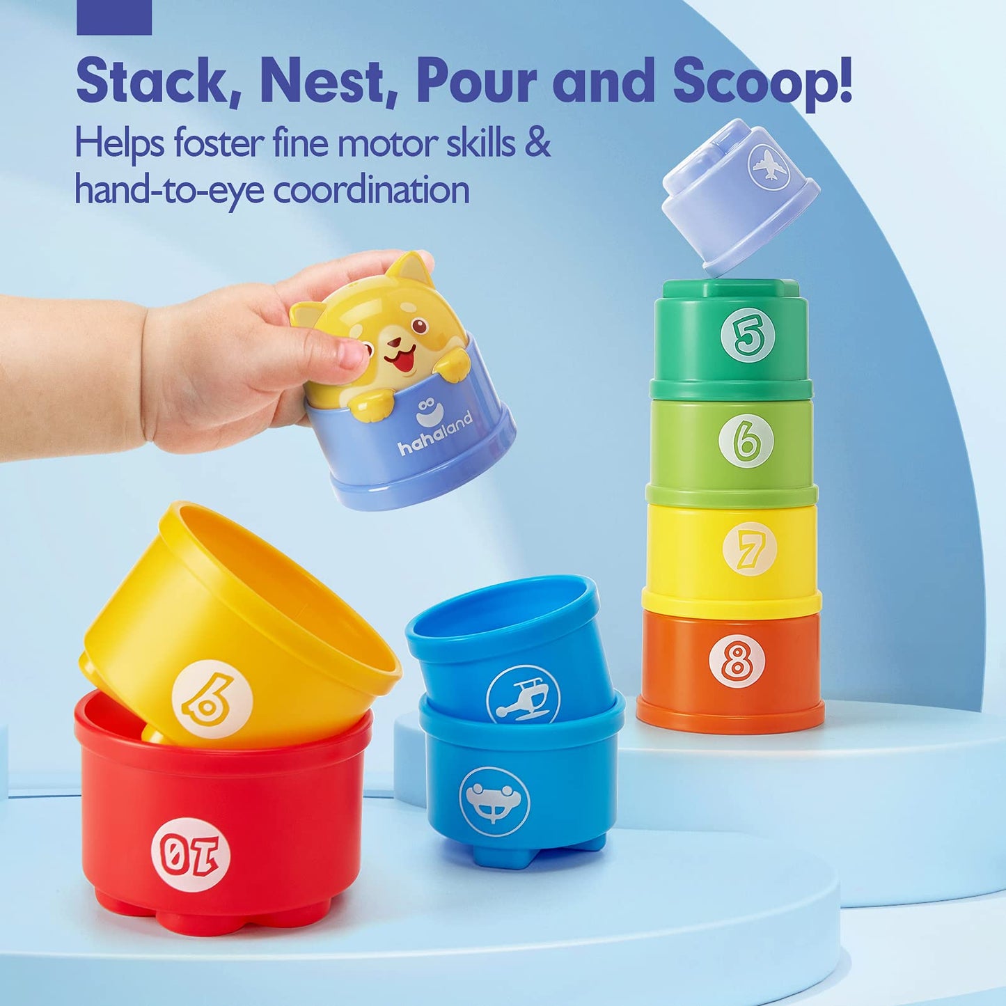 Hahaland Stacking Toys For Toddlers 1-3 - Stacking Cups - Toddler Toys Age 1-2 Learning Montessori Toys For 1 Year Old Boy Birth