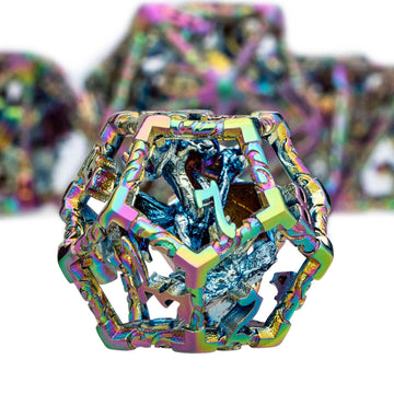 ARUOHHA Hollow DND Dice Set Rainbow Dungeons and Dragons Dice, 7PCS Metal D and D Dice Role Playing Games Polyhedral Dice RPG D&