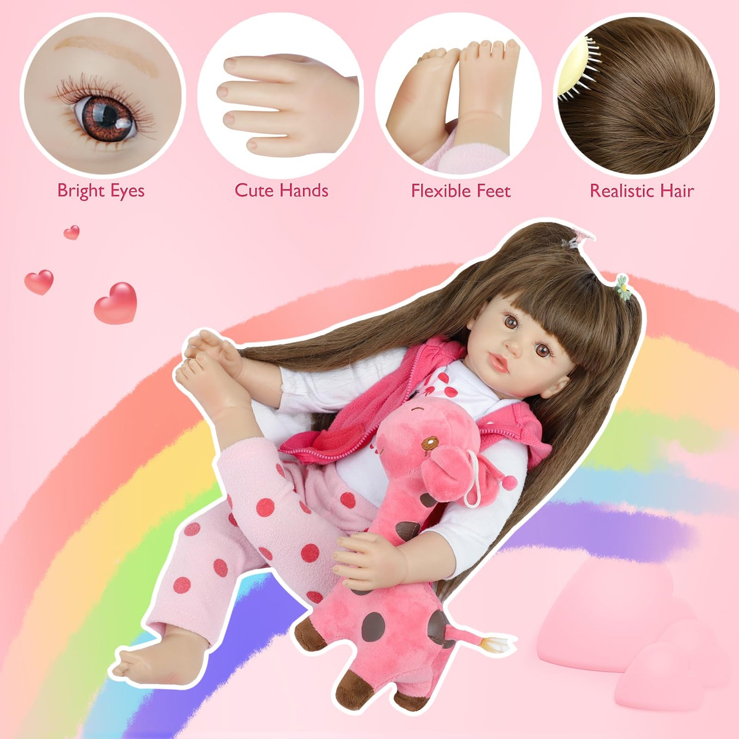 Reborn Baby Dolls 24 Inch - Realistic Baby Doll Toddler Girl With Long Hair Weighted Lifelike Baby Vinyl Limbs & Soft Cloth Body