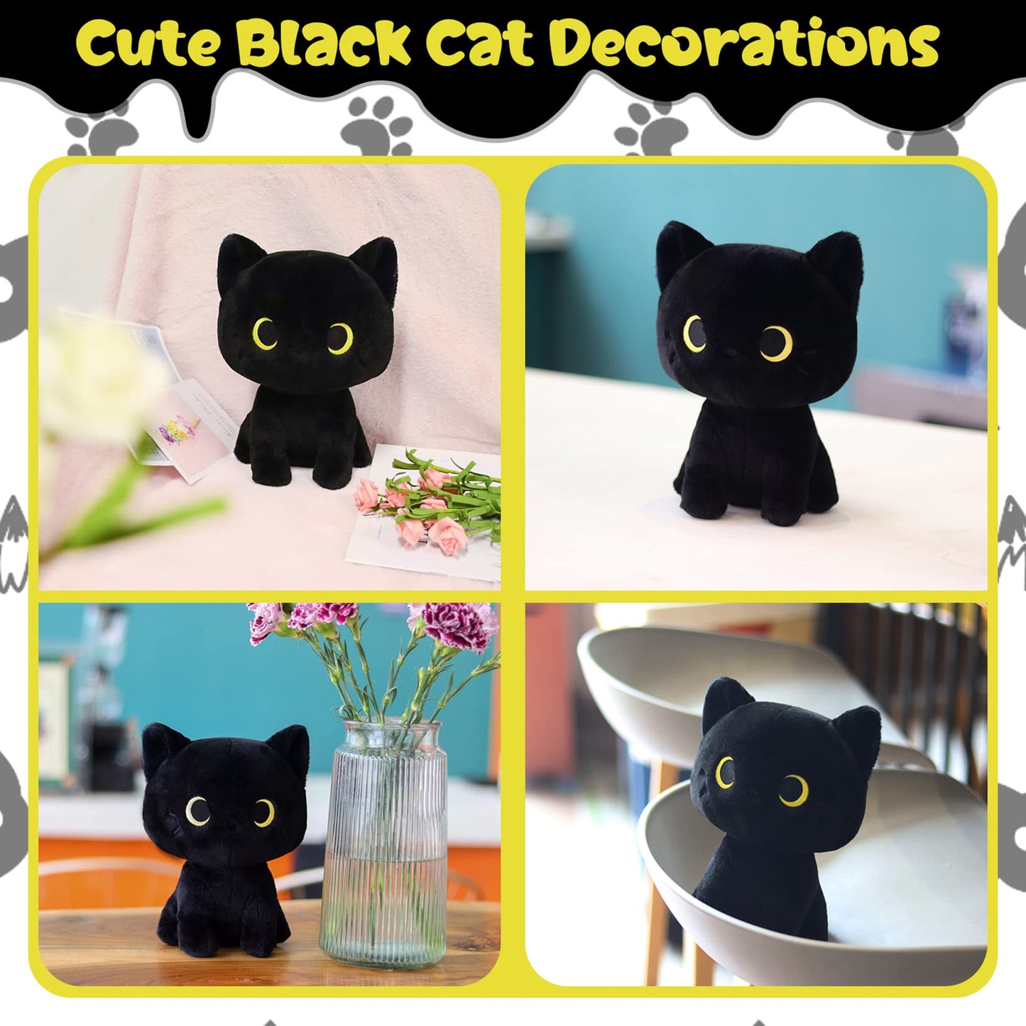 Lsydcarm Black Cat Plush Toy, Cute Black Cat Stuffed Animals Kawaii Black Cat Plushie Doll, Creative Soft Stuffed Cat Plush Toys