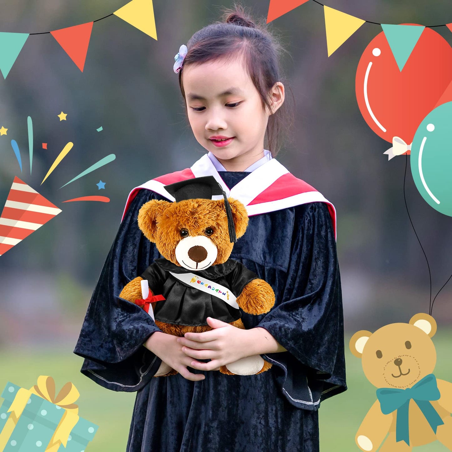 Foilswirl Graduation Bear 2025 with Gown Cap Tassel 9 Royal Blue Graduation Stuffed Animal Plush Bear Toy for Class of 2025 P