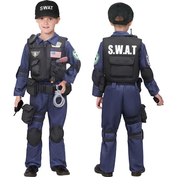 Latocos 15 PCS SWAT Police Officer Costume for Kids, Multicolored Vest & Accessories, Size 3-4T, Perfect for Halloween Cosplay