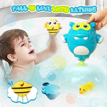 Ekueasyku Bath Toys For Kids Ages 1-3 2-4 4-8 Hippo Toddler Bath Toys Water Toys With Burger Stacking Cups Swimming Duck Crab Ba