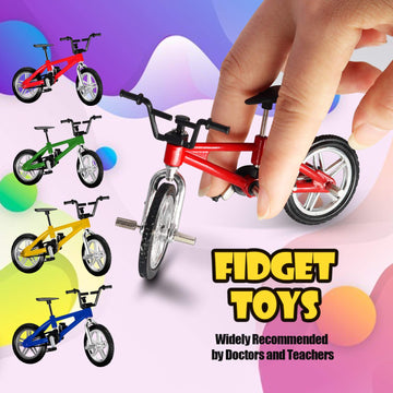 Novelty Place Mini Finger Bike - Miniature Fidget Bicycle Toy Game Set For Kids And Adults - Metal Bike Model Collections Decoration - 4 Colors (4 Pack)