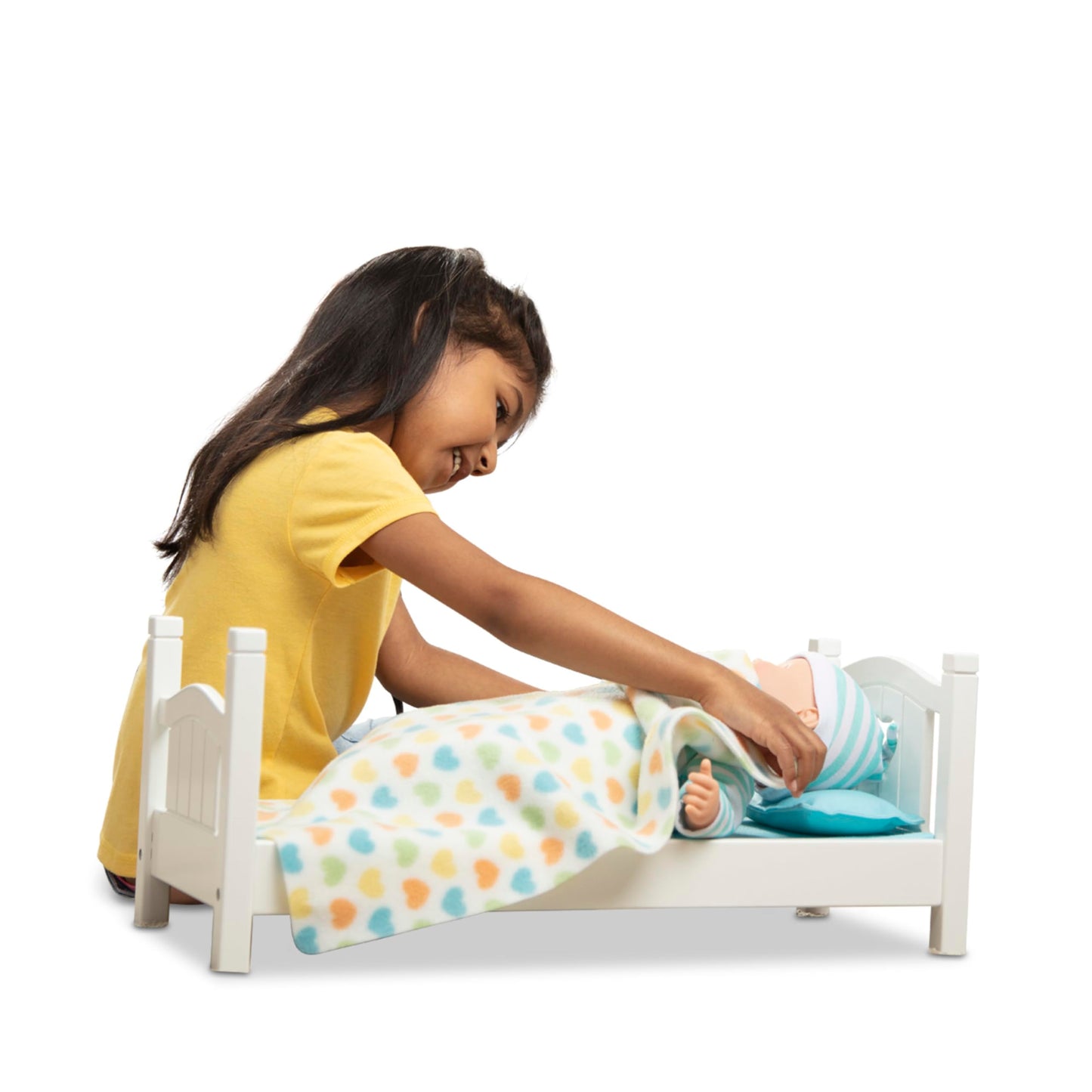 Melissa & Doug Mine To Love Wooden Play Bed For Dolls, Stuffed Animals - White (8.7 H X 9.1 W X 20.7 L Assembled)