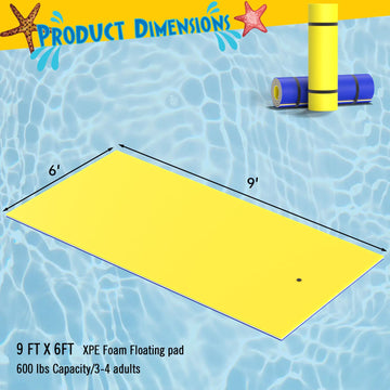 DUSACOM Big Floating Water Mat - 9FT XPE Foam Lily Pad for Lakes & Beach, Yellow-White-Blue, Model SO030105-YEBL-9FT-X1