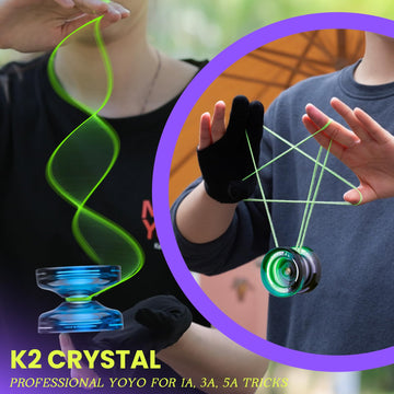 MAGICYOYO K2 Crystal Yoyo Pack of 2 Dual Purpose Responsive & Unresponsive Yoyo for Kids 8-12 Plastic Professional Yo Yo for mature-themeds Complete yo-yo Accessories Included (Black Green+Black Blue)