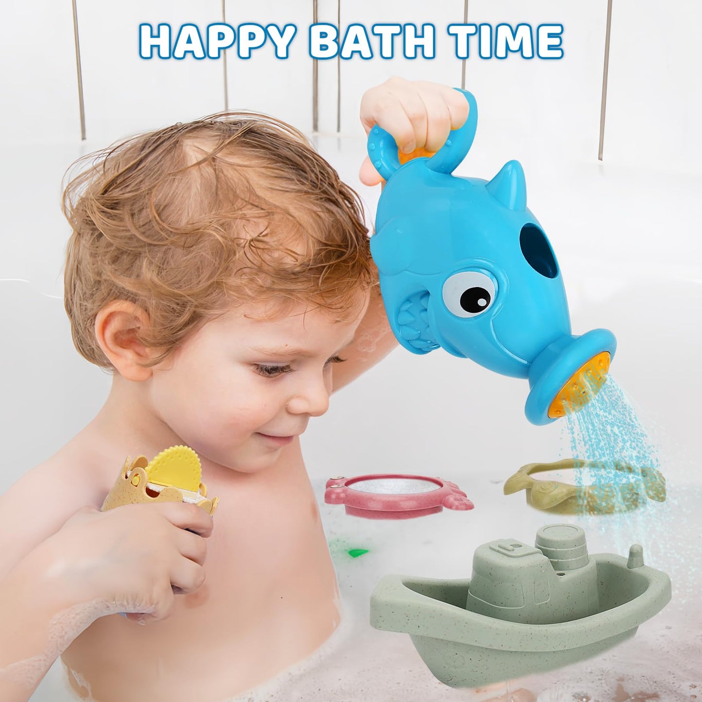 Sltbeh Baby Bath Toys For Toddlers 1-3, 14 Pcs Bathtub Toys For For Kids Age 2-4,Mold Free Bath Boat With Stacking Cup & Waterin