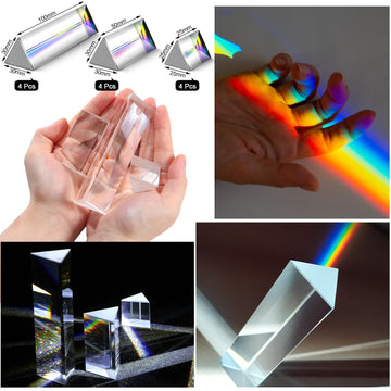 Kanayu 12 Pack Clear Triangular Prism Optical Glass Triangular Prism Triple Prism For Photography Effects Physics Teaching Light