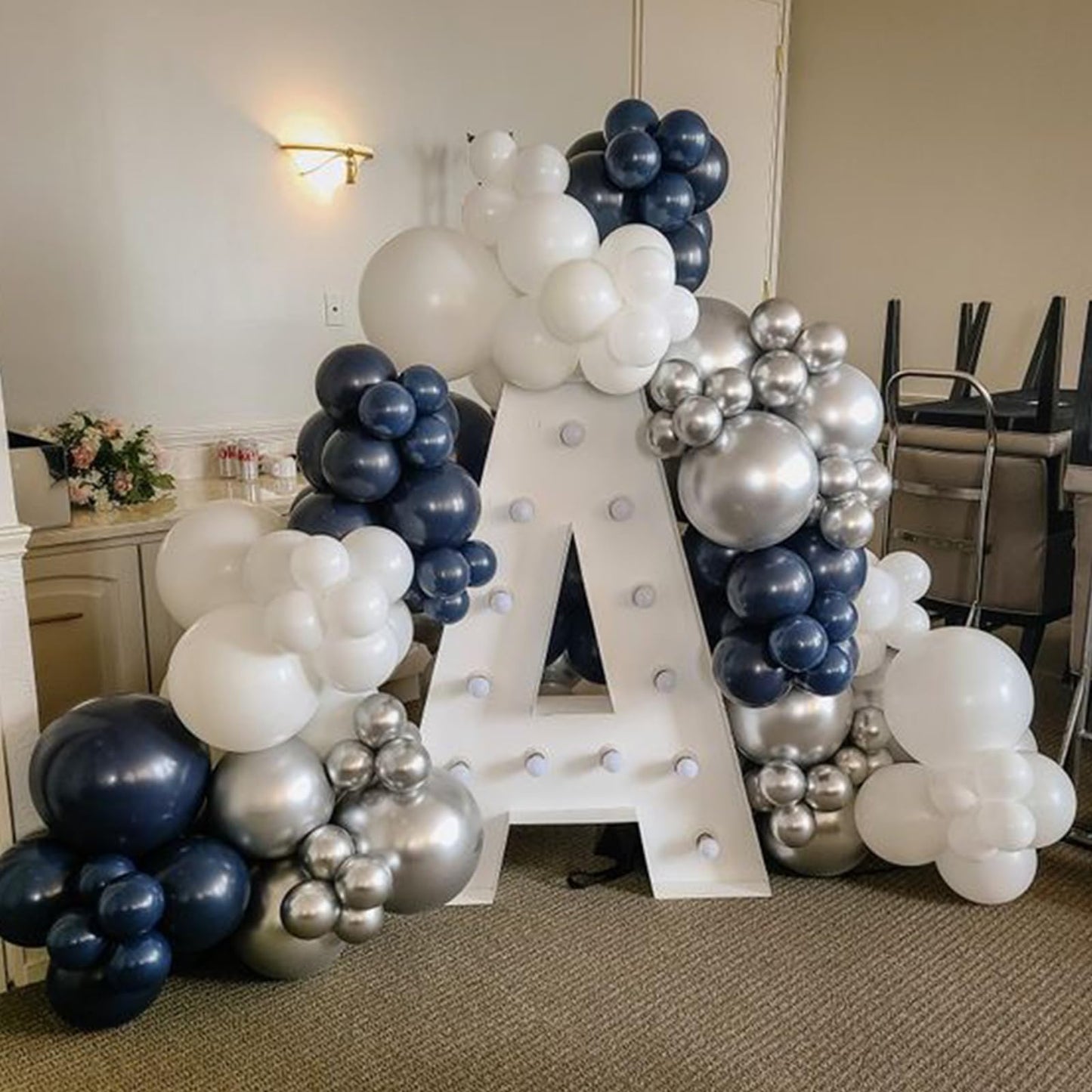 Navy Blue And Silver Balloons, Blue And Silver Balloons, Silver Confetti Balloons Navy Blue White Latex Balloons For Boys Birthd