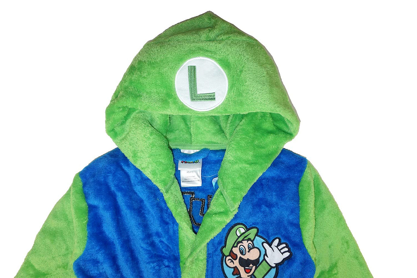 Super Mario Little/Big Boys' Soft Hooded Fleece Sleepwear Bathrobe - Plush Robe For Kids, Luigi, 10/12