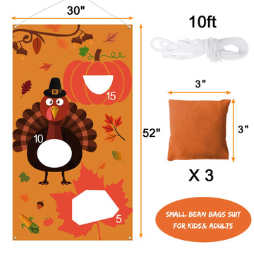 Tifeson Thanksgiving Games - Thanksgiving Bean Bag Toss Game With 3 Bean Bags For Kids Adults - Turkey Hanging Toss Game Banner Fall Thanksgivng Decorations Supplies