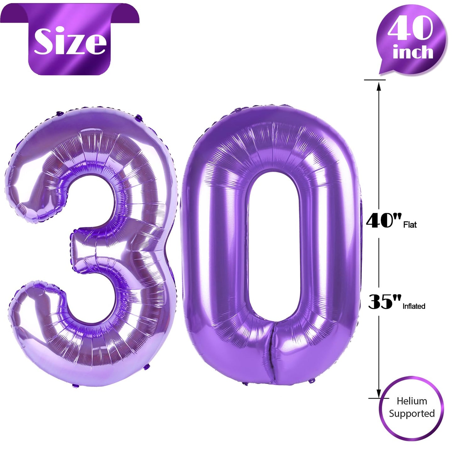 30 Balloon Number, Purple Number 30Th Birthday Balloons 40 Inch, 30 Years Old Purple Birthday Decorations For Men Women, 30Th An
