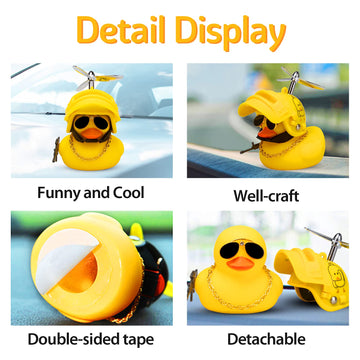Wonuu Rubber Yellow Duck Toy Car Ornaments Cool Duck Car Dashboard Decorations With Propeller Helmet Sunglasses (Duck-Yellow G)