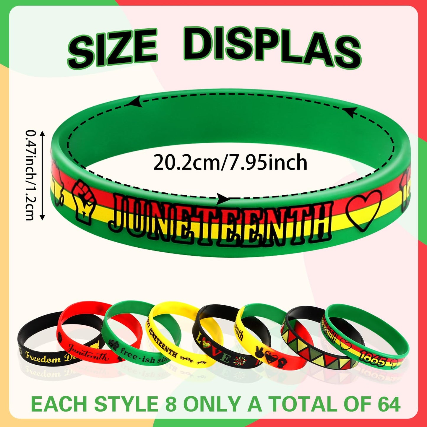 JUNEBRUSHS 64Pcs Happy Juneteenth Day Party Favors Freedom Day Silicone Rubber Wristbands Bracelets for Juneteenth Free-ish Sinc