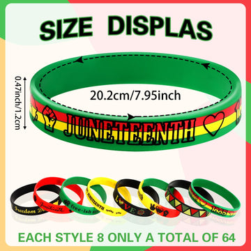JUNEBRUSHS 64Pcs Happy Juneteenth Day Party Favors Freedom Day Silicone Rubber Wristbands Bracelets for Juneteenth Free-ish Sinc