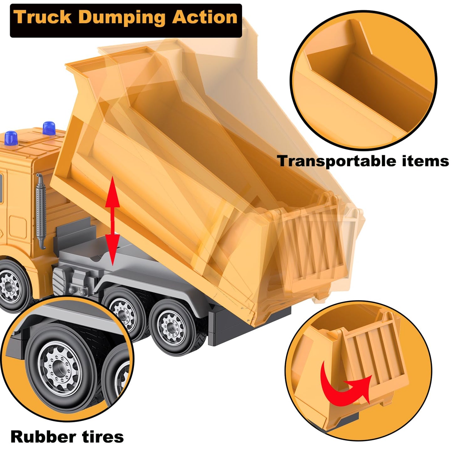 CALEST Remote Control Construction Dump Truck Toy RC Vehicle,6 Channel Truck Toys with 2 Rechargeable Batteries,1/24 Scale Dump