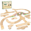 Conductor Carl Wooden Train Track Set, 42 Pieces - Solid Wood Wooden Train Track Accessories Compatible With Most Major Toy Trai