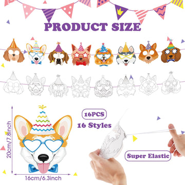 Lenwen 16 Set Animal DIY Masks Dog Coloring Dog Party with 24 Pcs Watercolor Pen Blank Jungle Animal Unpainted Masks for Kid Bir