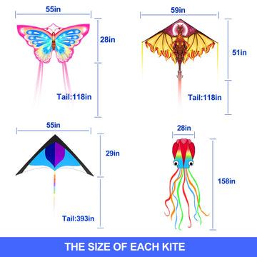 Flying Hoofer 4Pack Large Kite Set - Easy To Fly For Kids Adults, Beach & Park & Outdoor Activities, Perfect For Easter And Fest