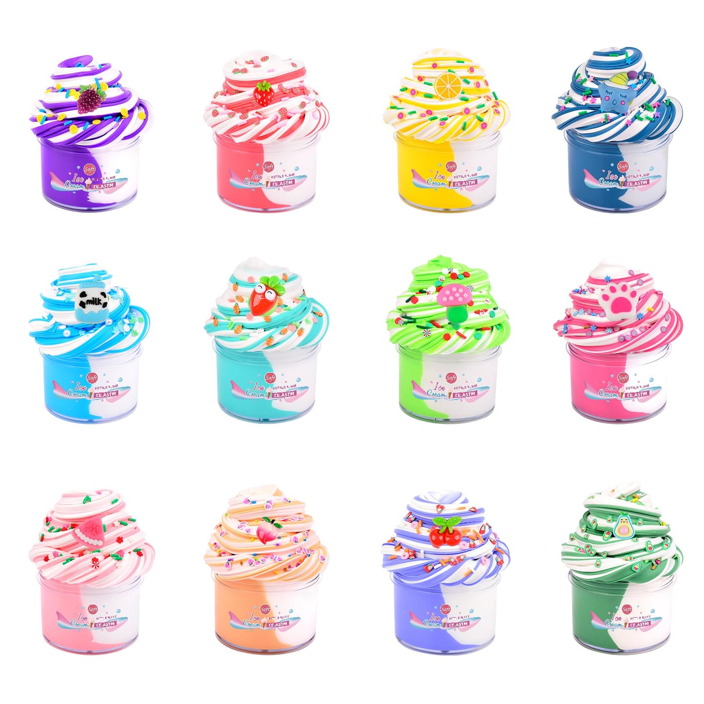 12 Pack Butter Slime Kit, Scented Stretchy Non-Sticky And Mess-Free, Slime With Kawii Charms, Premium Party Bag Fillers, School