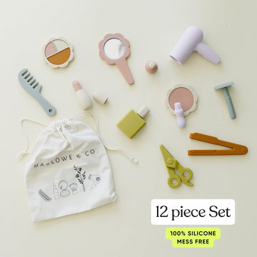 Marlowe & Co Silicone Hair Salon and Makeup Kit for Toddlers and Children, 12 Piece Mess Free Pretend Play Beauty Set for Girls