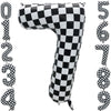 Eoopoon 42 Inch Checkered Number Balloon 7, 7th Race Car Flag Birthday Party Supplies for Boys Girls, Large Black and White Numb
