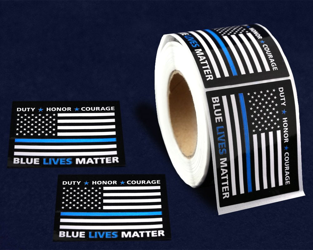 Police Support Stickers - Roll Of 250 Blue Lives Matter Flag Stickers (1 Roll - 250 Stickers)