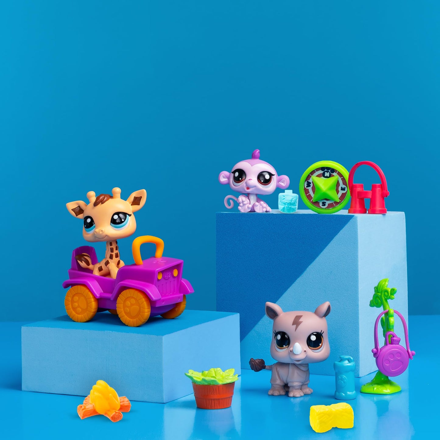 Littlest Pet Shop Safari Play Pack - Gen 7 Pets #53 #54 #55 Authentic LPS Bobble Head Figure Collectible Imagination Toy Animal Kidults Girls Boys Kids Tweens Ages 4+