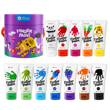 Jar Melo Washable Finger Paints for Toddlers - 12 Non-Toxic Colors, 25.2 Fl Oz, Safe Art Supplies for Kids Age 2+, Ideal for Hand & Feet