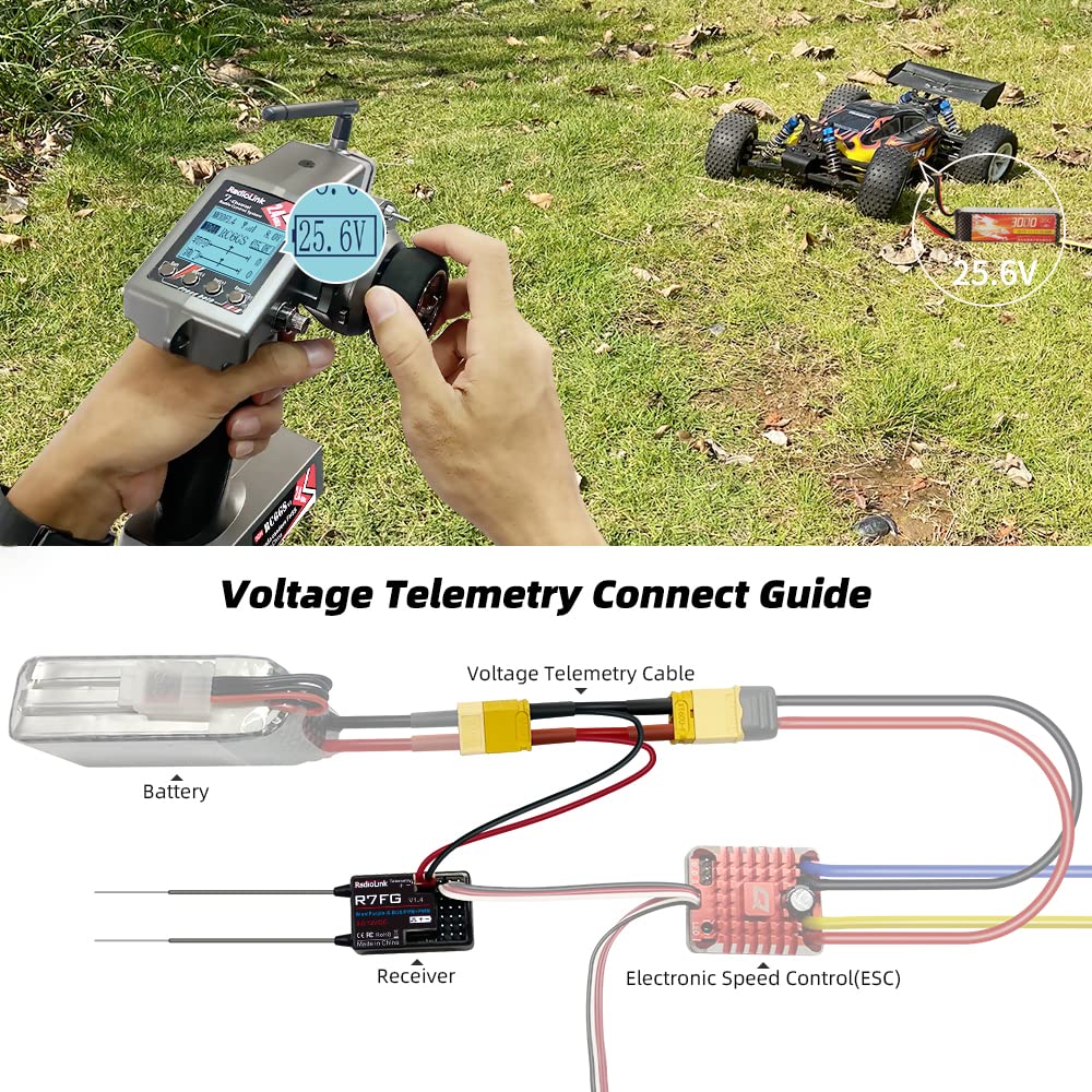 Radiolink RC6GS V3 7 Channels RC Transmitter and Gyro Receiver R7FG, Voltage Telemetry, 30 Models Storage 2.4Ghz Surface Remote