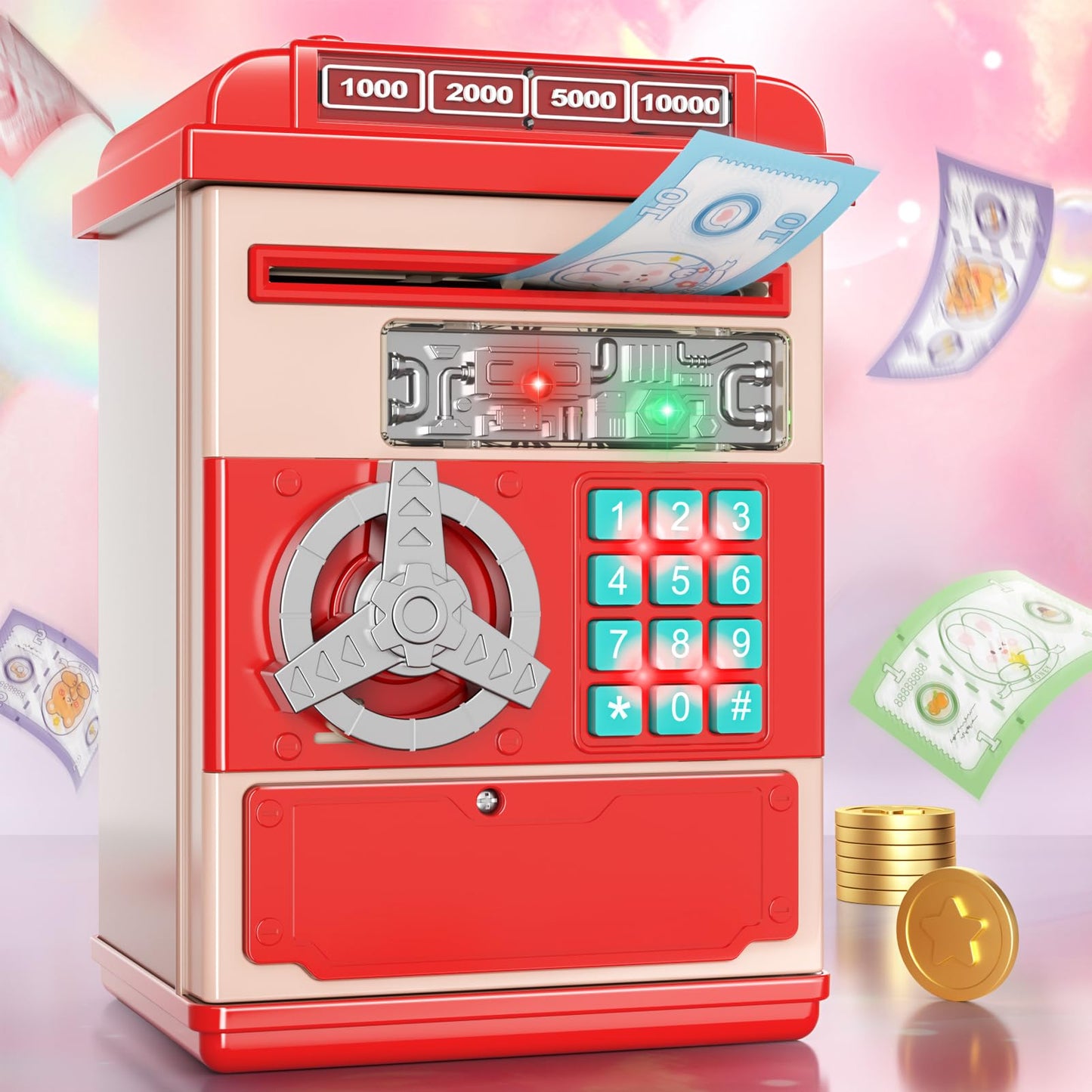 Bennol Kids Piggy Bank For Girls Boys, Electronic Atm Piggy Money Banks Cash Coin Toys For Kids 3 4 5 6 7 8 9 Years Old Birthday Gifts