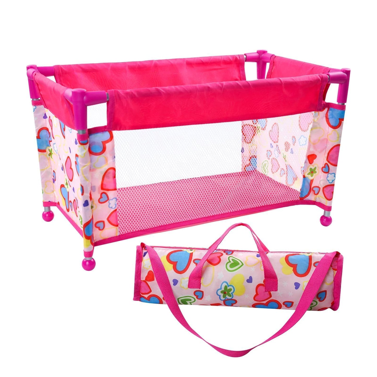 Jizhi Reborn Baby Doll Crib, Baby Doll Bed, Foldable Doll Playpen Toy For 17-21 Inch Dolls, Reborn Baby Doll Accessories With Storage Bag, Doll Pack N Play Kids Gift(Pink)