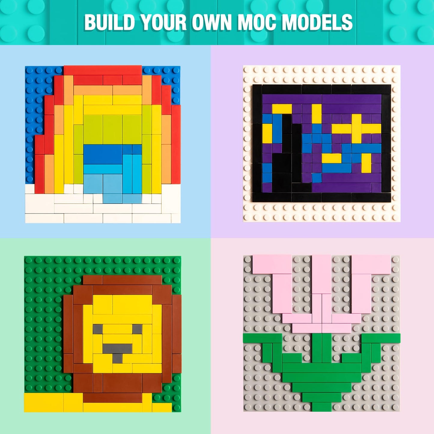 Mannidoo 1200 Pieces Flat Pieces, 9 Sizes Classic Moc Parts And Pieces Tiles Expansion Set - Compatible With All Major Brands, B