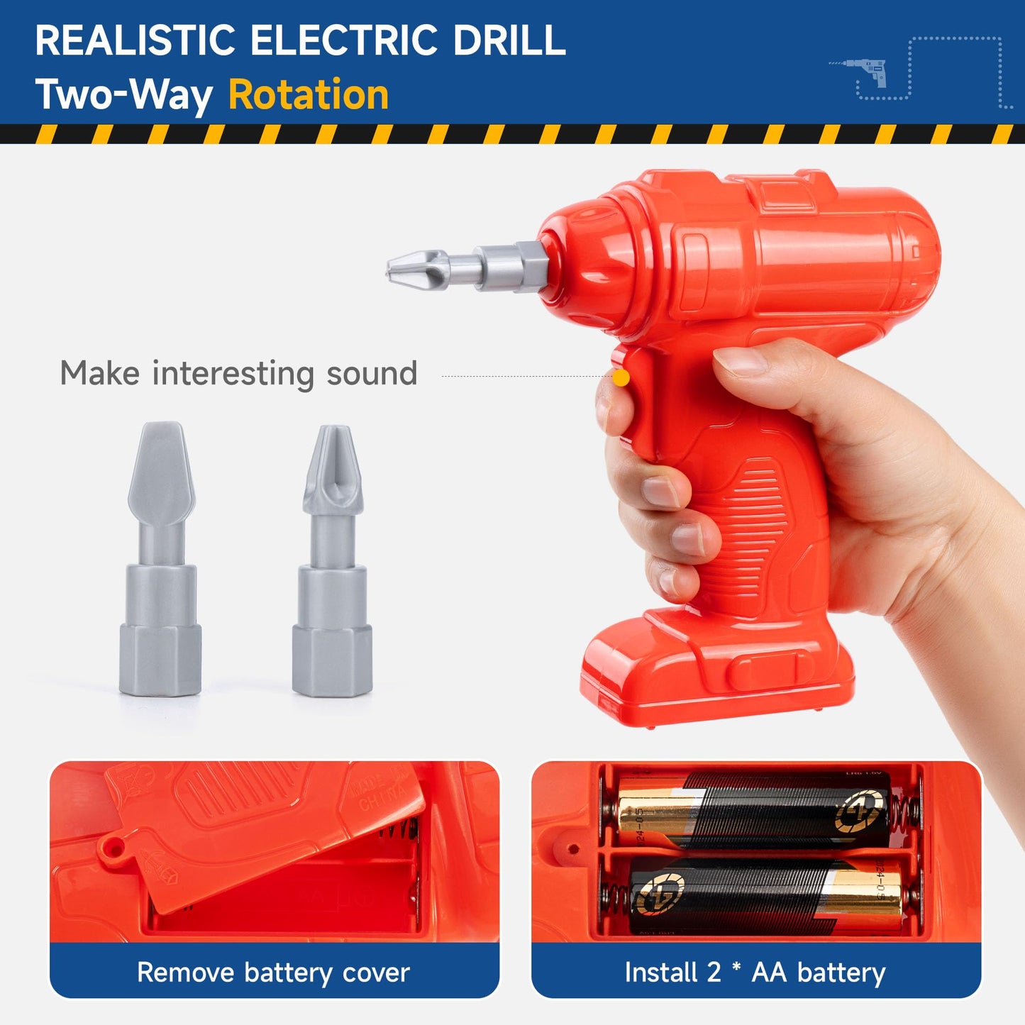 Kids Tool Bench, Kids Tool Set 118 Pieces with Realistic Tools, Electric Drill and Kids Tool Stickers, Toddler Workbench Pretend