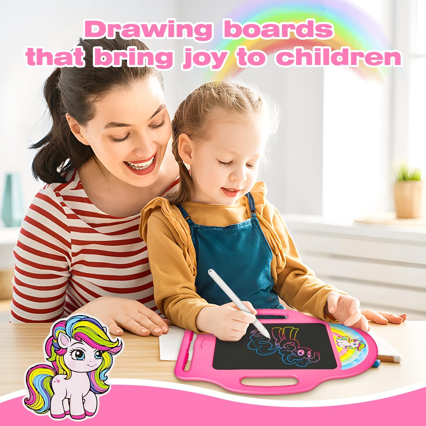 8.5 Inch Magic LCD Writing Tablet for Kids 2-7 - Unicorn Rainbow Learning Doodle Board with Handle, Resusable Mess-Free Drawing