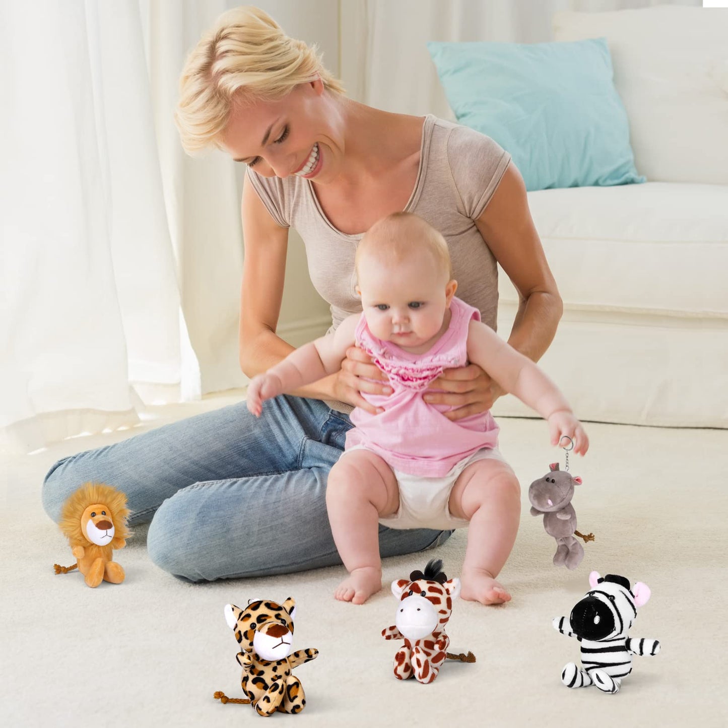 Elcoho 14 Pieces Safari Mini Jungle Animal Plush Toys Small Stuffed Forest Animals Plush Toys 5.9 Inch Keychain Decorations For Animal Themed Parties Goody Bags Filler Favors (Standing)