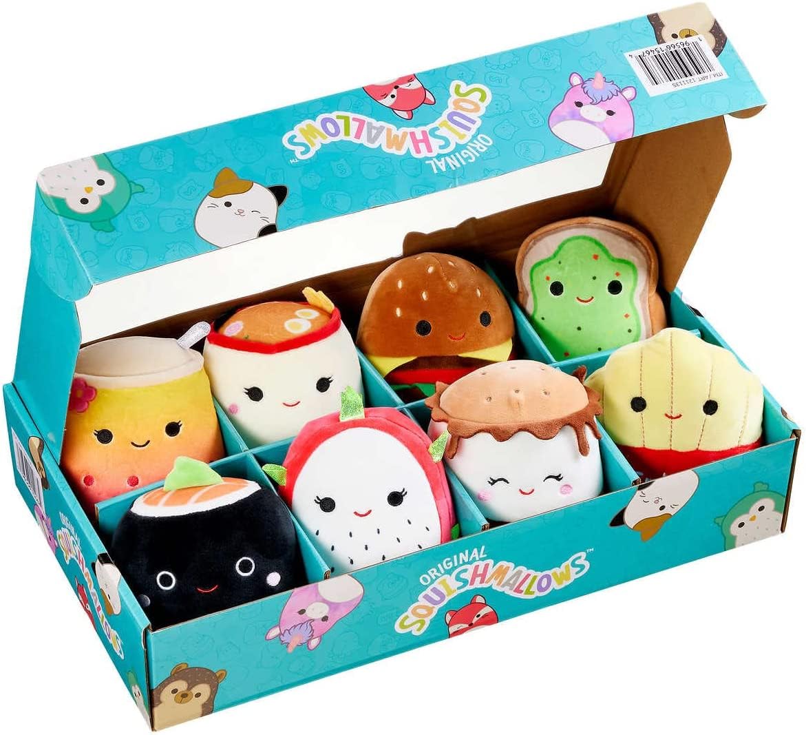 Squishmallows 5-Inch Food Theme Plush Toys, Multicolor, 8-Pack, Model SQCR01048, Soft Polyester Material