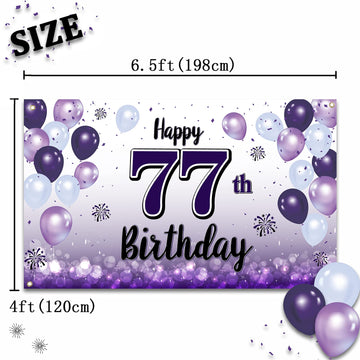 LASKYER Happy 77th Birthday Decorations,77th Purple Balloon Large Birthday Banner Backdrop Sign,77 Years Old Bday Party Supplies