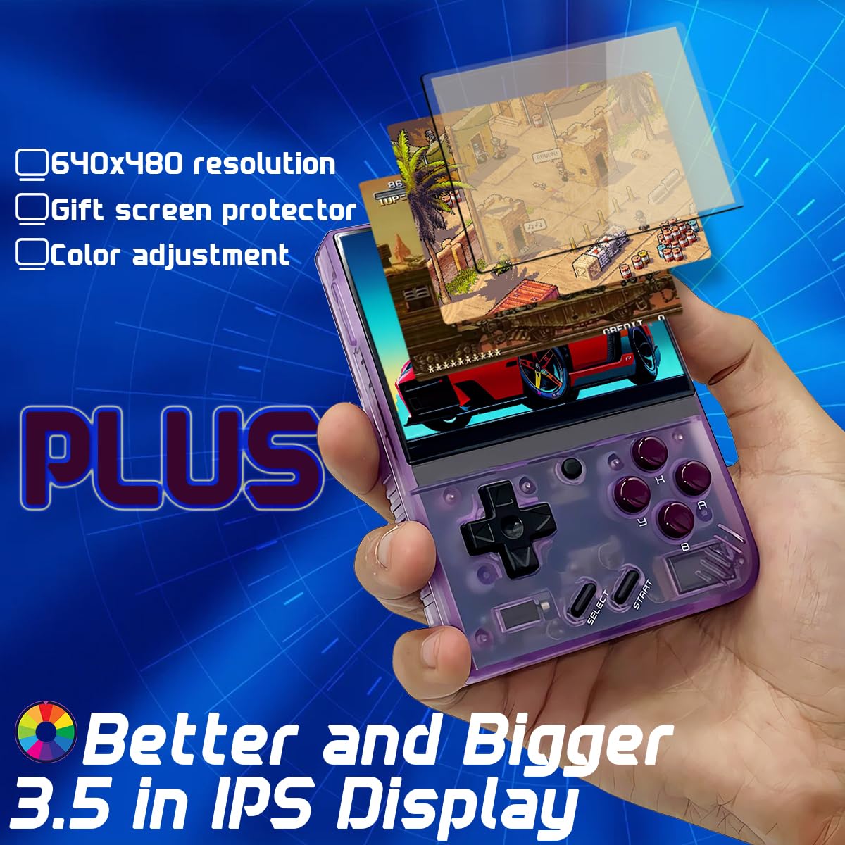 Miyoo Mini Plus Handheld Game Console 3.5-Inch 640*480 Ips Screen 3000Mah Miyoo-Mini+ With Portable Case Transparent Purple
