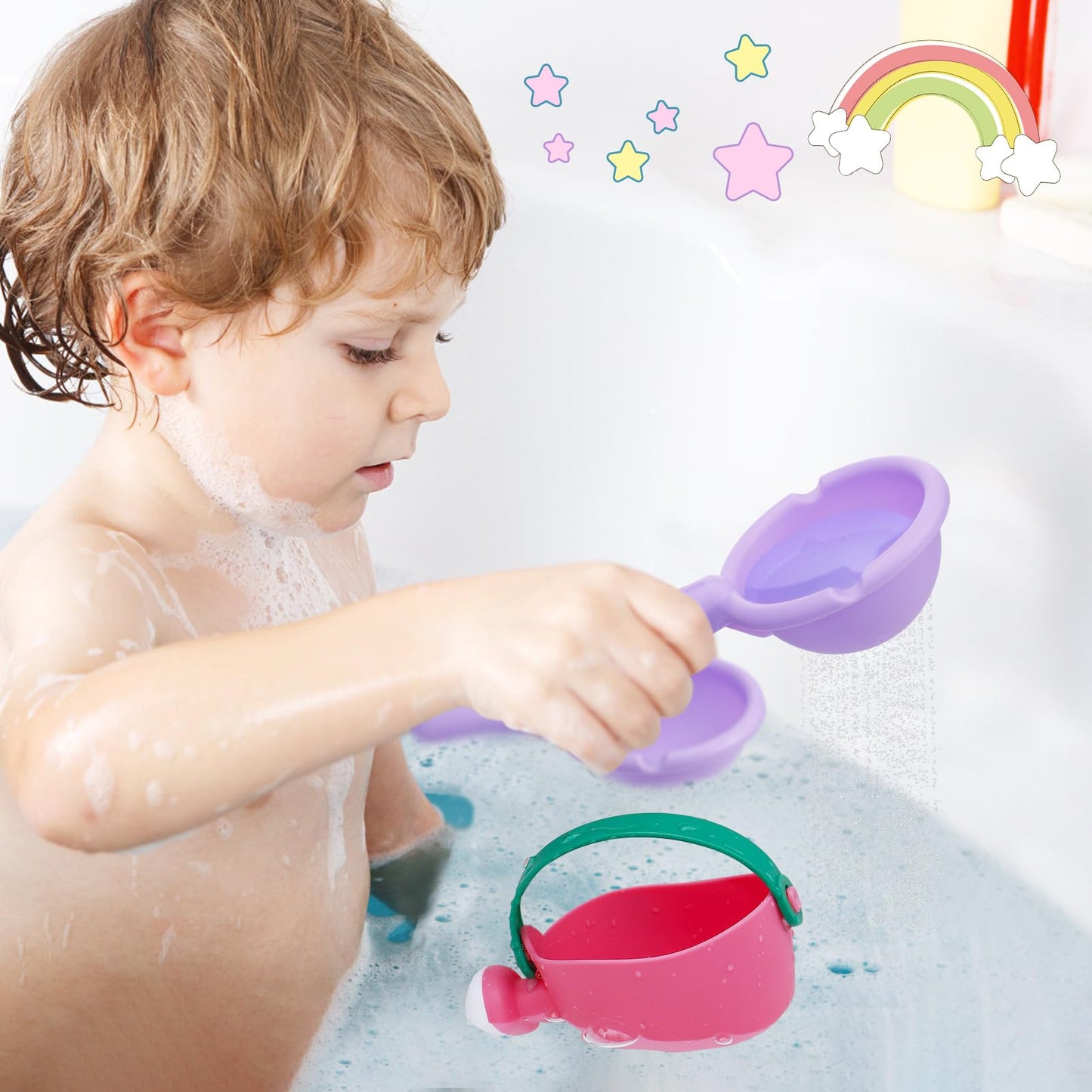 Biubee Bath Toys For Toddlers Age 1-3 - Small Baby Bath Tub Swimming Pool Water Table Toys, Soft Mold Free Water Toys Fun Tactile Training Newborn Gifts, Pink, 3Pack