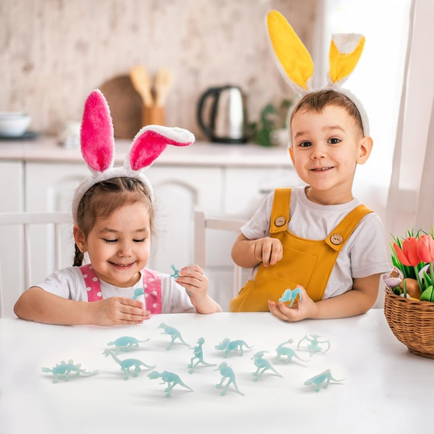 Haptime 12 Pcs Dinosaur Fossil Skeletons Figures - Mini Figurines Glow-In-The-Dark Toys For Toddler Kids - Dino Bones Cake Topper Party Favors, Ideal Gift For 3 4 5 6 Boys Girls