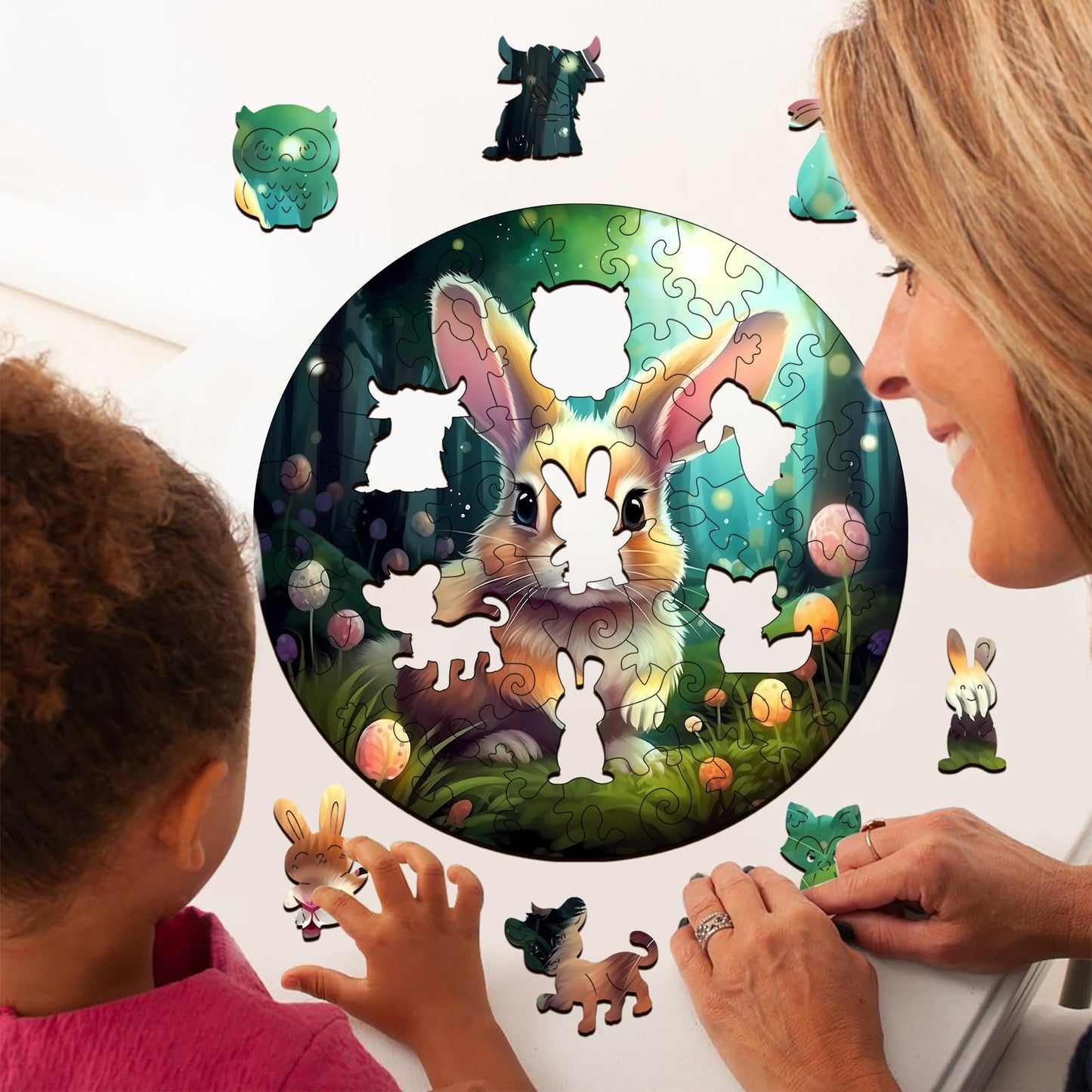 Woodbests 50 Piece Large Wooden Puzzles For Kids Ages 4-6, Rabbit Wooden Kids Puzzles (11.4''X11.4'') Unique Shape, Birthday & E