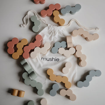 mushie Wooden Balance Blocks | 24 pcs Stacking and Montessori Toys for Kids 3 Years+ (Tropical)