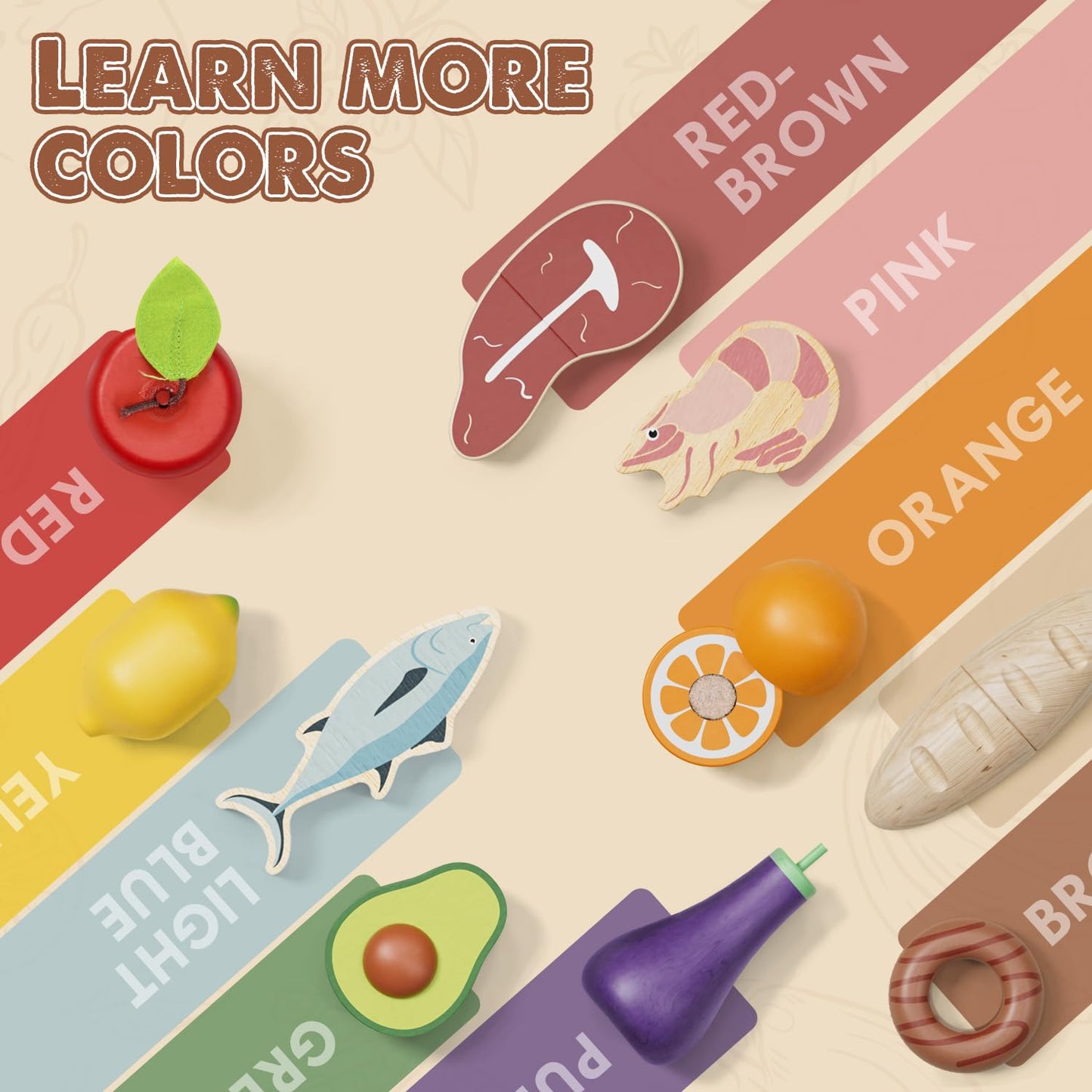 Lehoo Castle Wooden Play Food for Toddlers, Pretend Play Kitchen Accessories, 4 Food Groups, Montessori Sorting Toys for Toddler