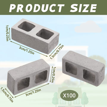 Deekin 100 Pcs Mini Cinder Blocks 1/12 Scale Mini Bricks Miniature Building Blocks for Dollhouse Accessories DIY Construction To