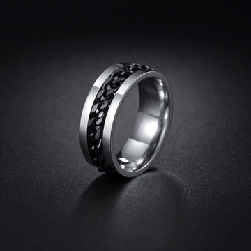 Udolfly Mens Fidget Rings Anxiety Rings For Men Womens Chain Spinner Rings For Adults Titanium Steel Ring Chain Black Size 6